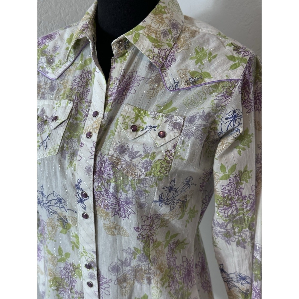 Ariat Western Shirt Women's Small Striped Long Sleeve Lavender Pearl Snaps - Picture 4 of 16